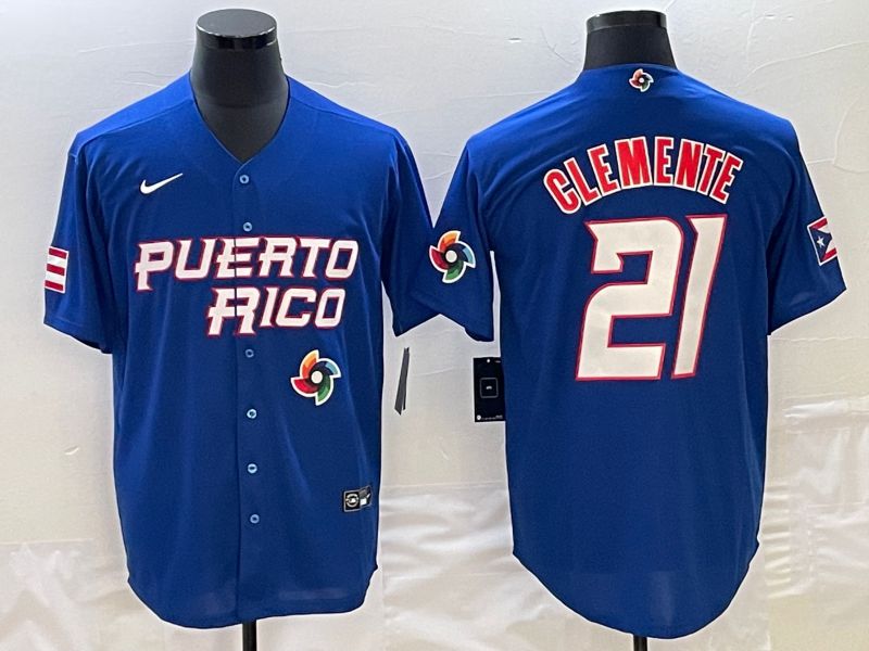 Men 2023 World Cub Puerto Rico 21 Clemente Blue Nike MLB Jersey